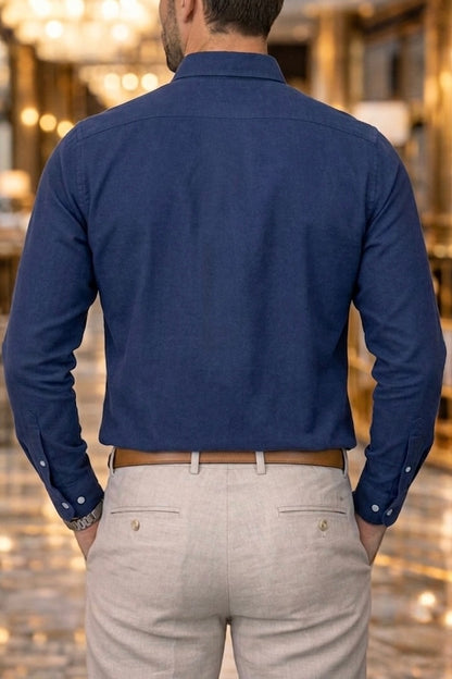 Camisa Azul Marino Lisa Manga Larga