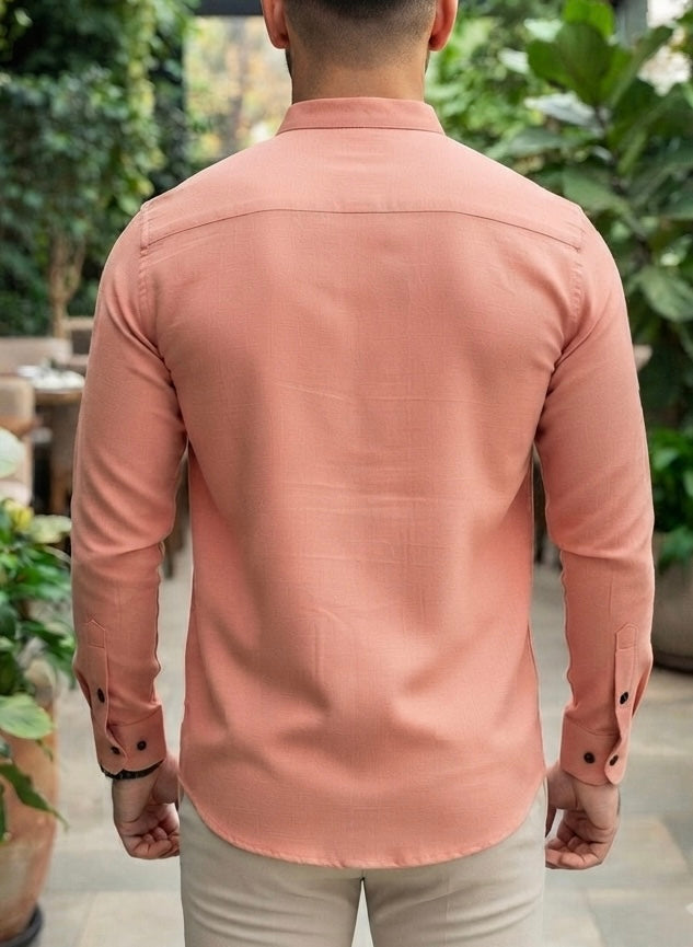 Camisa Manga Larga Cuello Mao Naranja