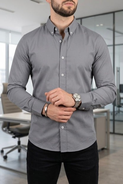 Camisa Manga Larga Lisa Gris Claro