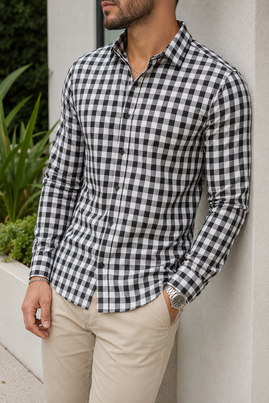 Camisa Manga Larga Cuadros Negros