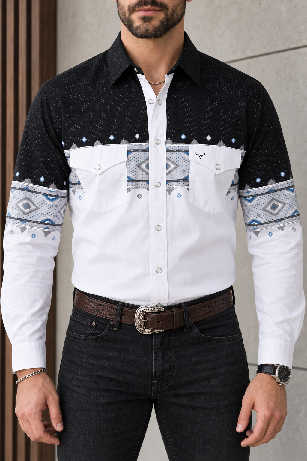 Camisa Vaquera Bicolor Negro Y Blanco