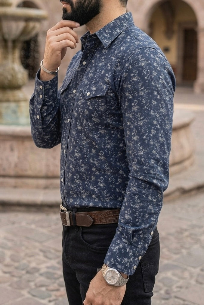 Camisa Vaquera Azul Dibujo Blanco