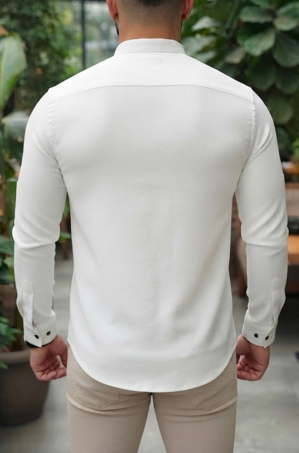 Camisa Manga Larga Cuello Mao Blanca