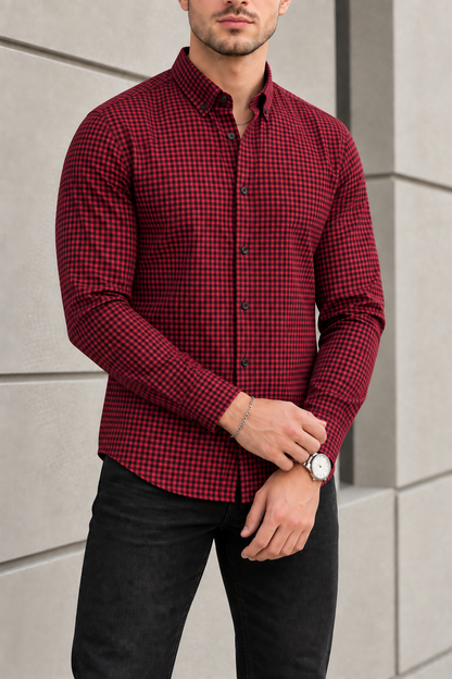 Camisa Manga Larga Mini Cuadros Rojos