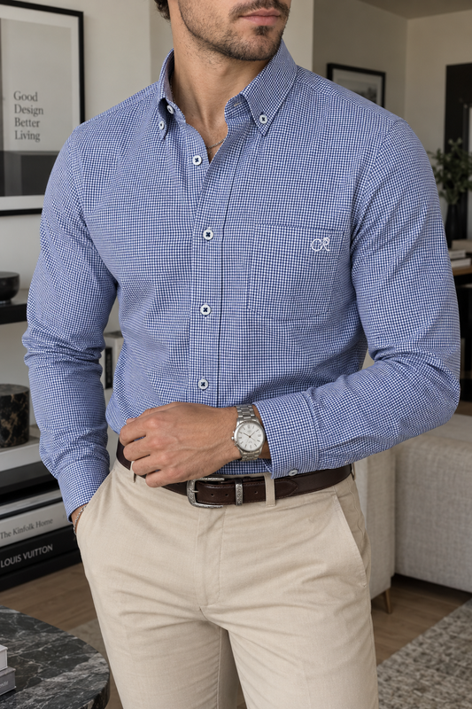 CAMISA DE VESTIR MINI CUADROS AZULES