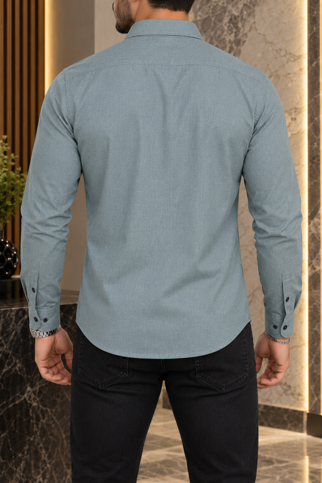 Camisa Manga Larga Lisa Plata
