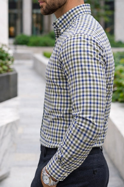 Camisa Manga Larga Cuadros Azules y Verdes