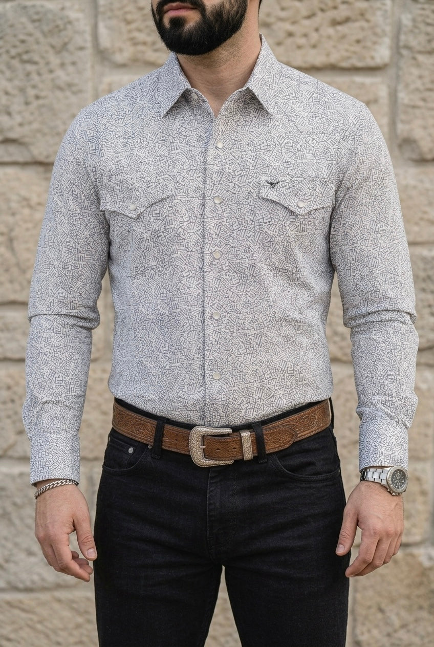 Camisa Vaquera Blanca Detalles Grises