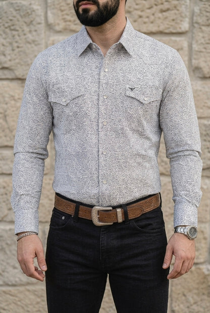 Camisa Vaquera Blanca Detalles Grises