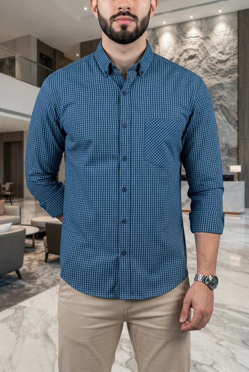 Camisa Manga Larga Mini Cuadros Azules
