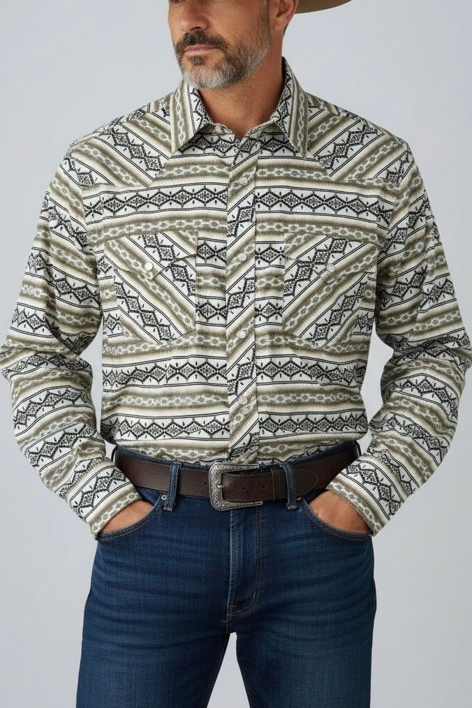 Camisa Vaquera Con Bolsas Detalles Negros y Verdes