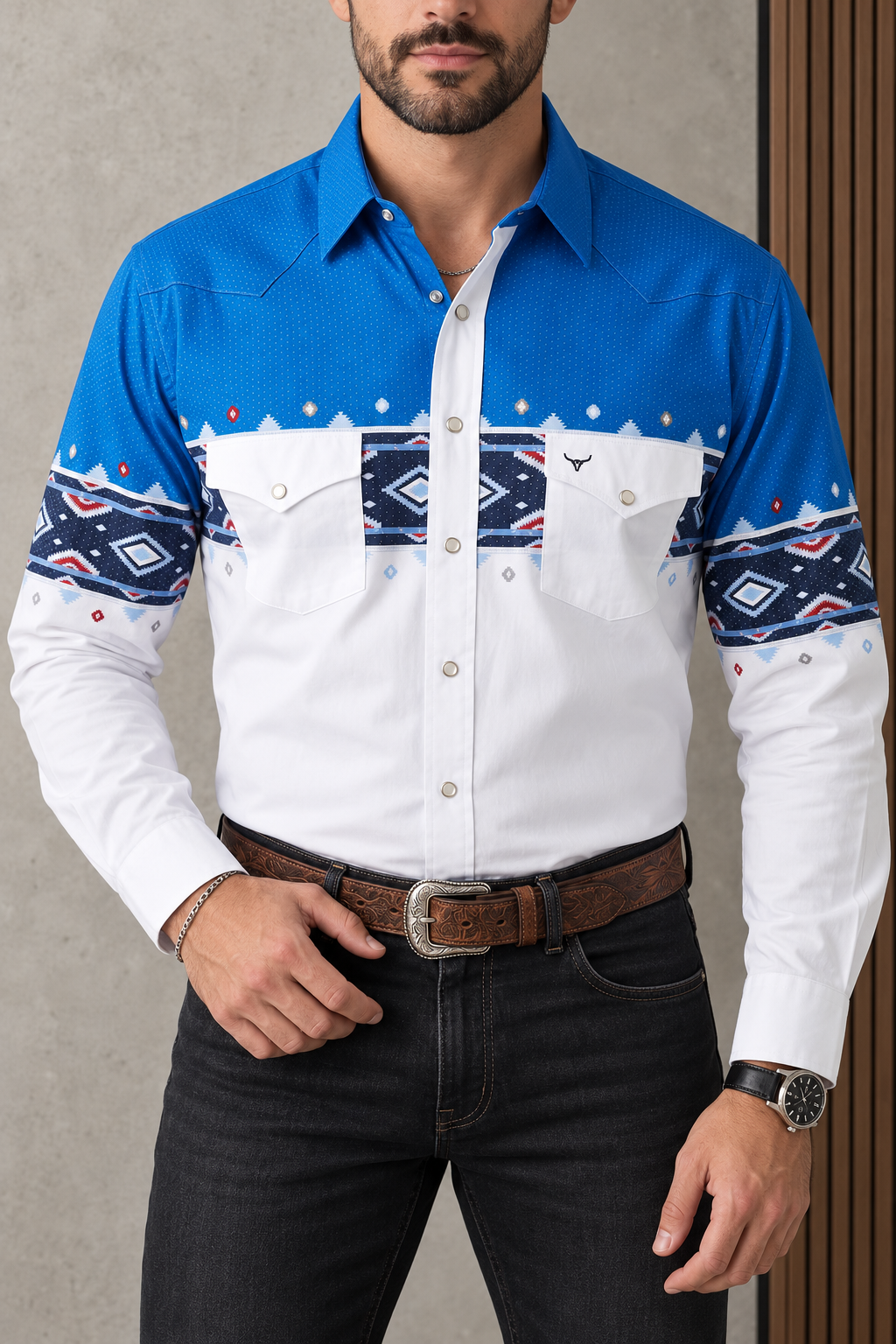 Camisa Vaquera Bicolor Azul Y Negro