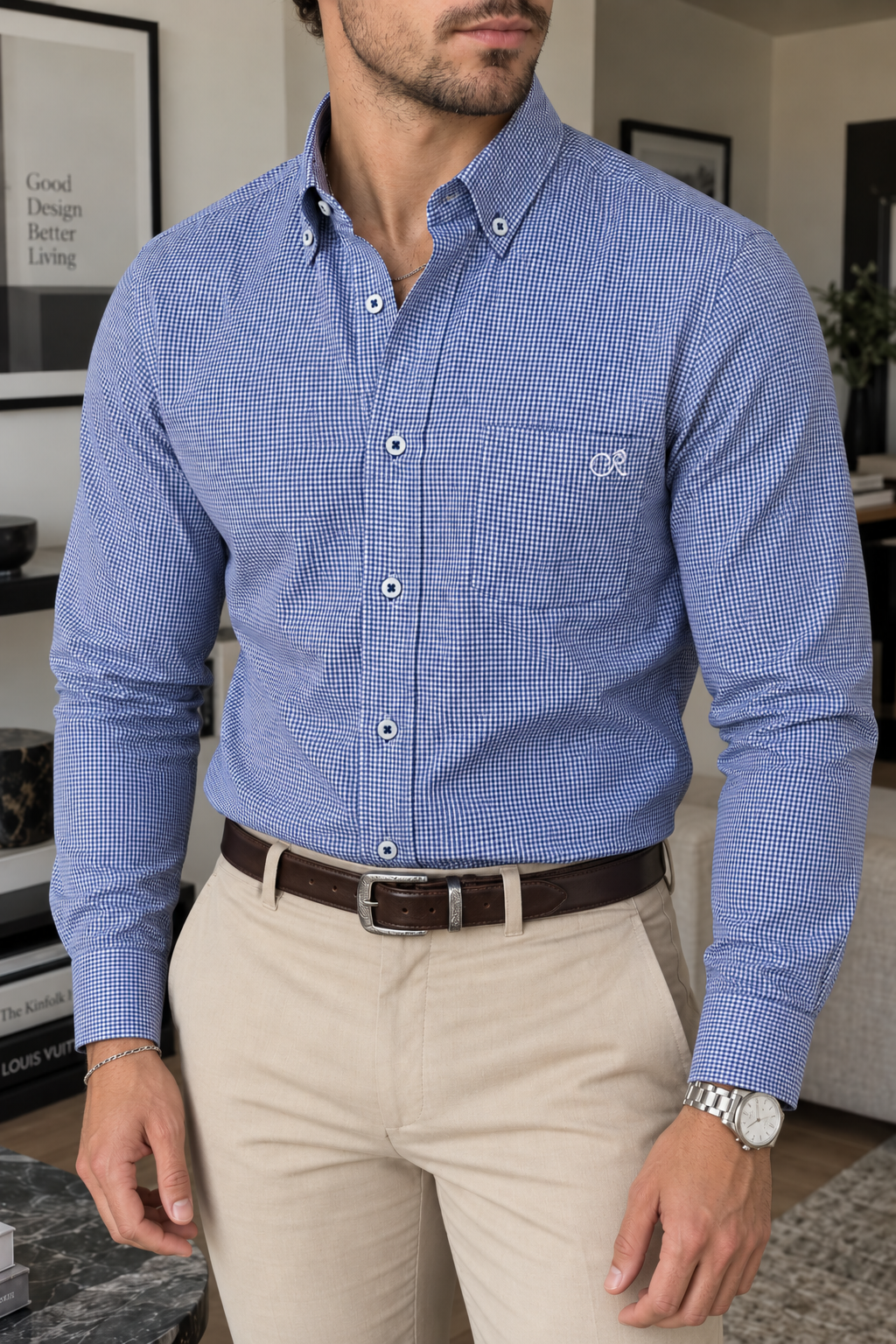 CAMISA DE VESTIR MINI CUADROS AZULES