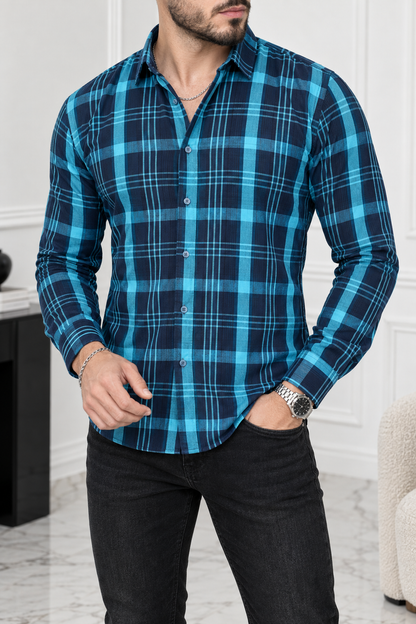 Camisa Manga Larga Cuadros Azules Multicolor