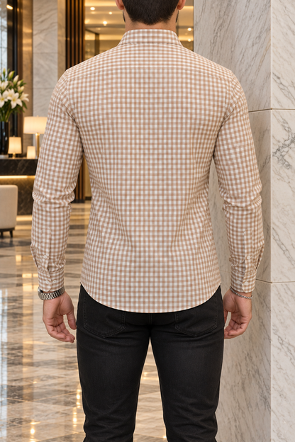 Camisa Manga Larga Cuadros Bronce