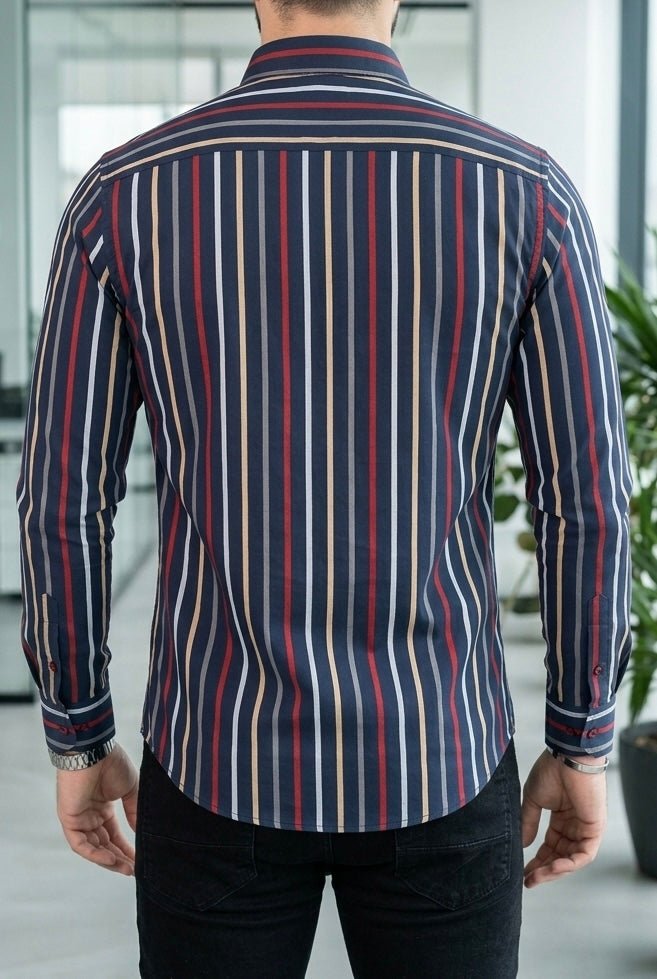 Camisa Azul Rayas Colores