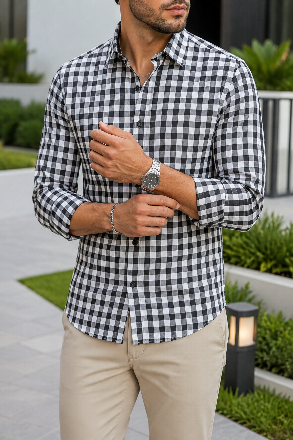 Camisa Manga Larga Cuadros Negros