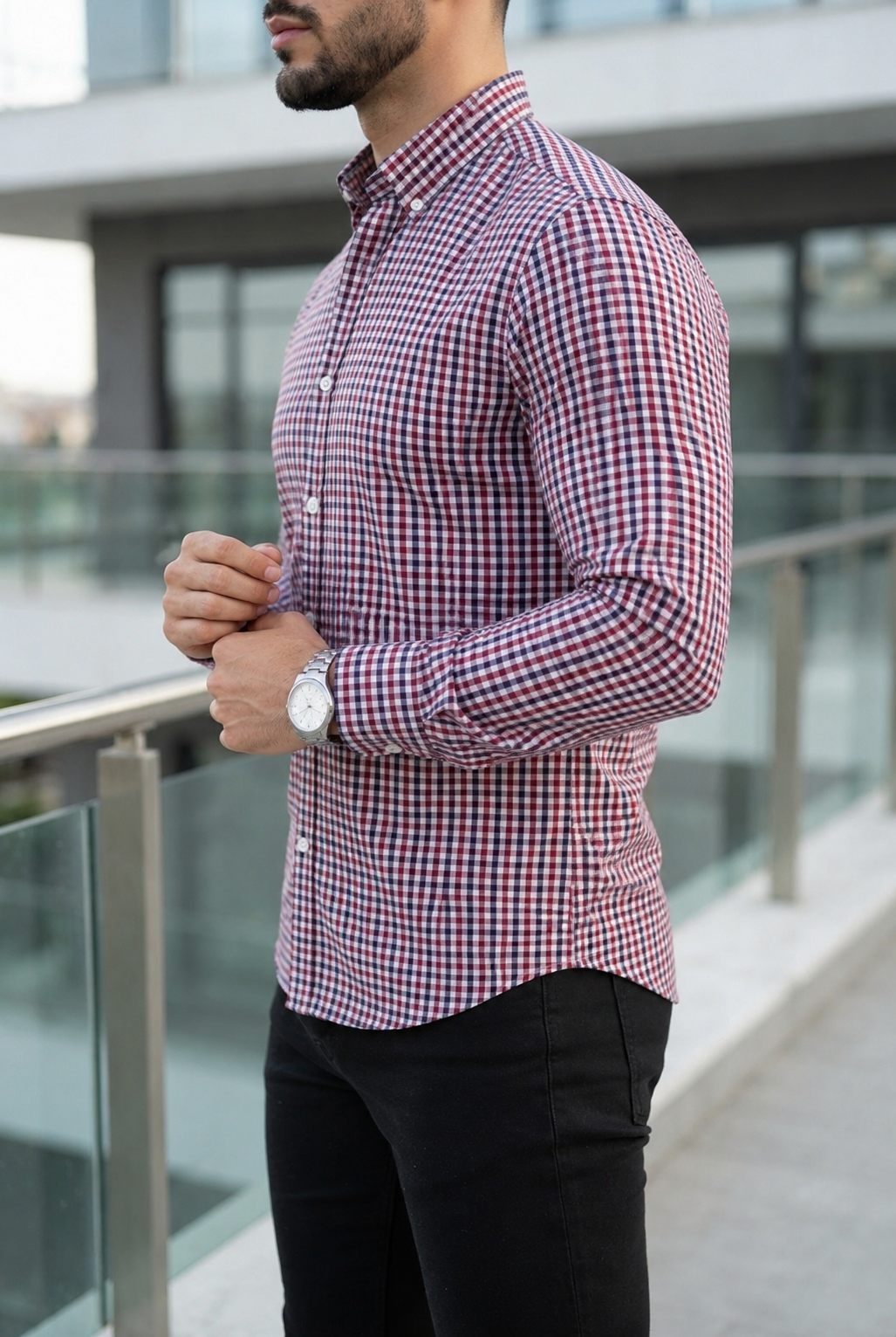 Camisa Manga Larga Mini Cuadros Azul Marino y Rojo