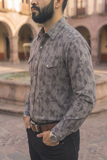 Camisa Vaquera Gris Rombos Triángulos