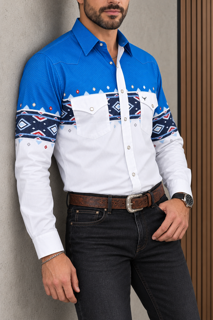 Camisa Vaquera Bicolor Azul Y Negro