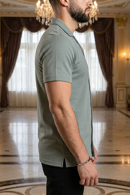 Camisa Manga Corta Lisa Verde Grisáceo OS