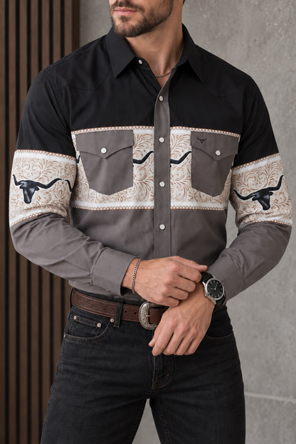 Camisa Vaquera Bicolor Gris Negro