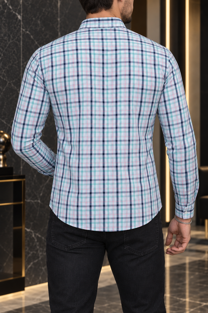 Camisa Manga Larga Cuadros Multicolor