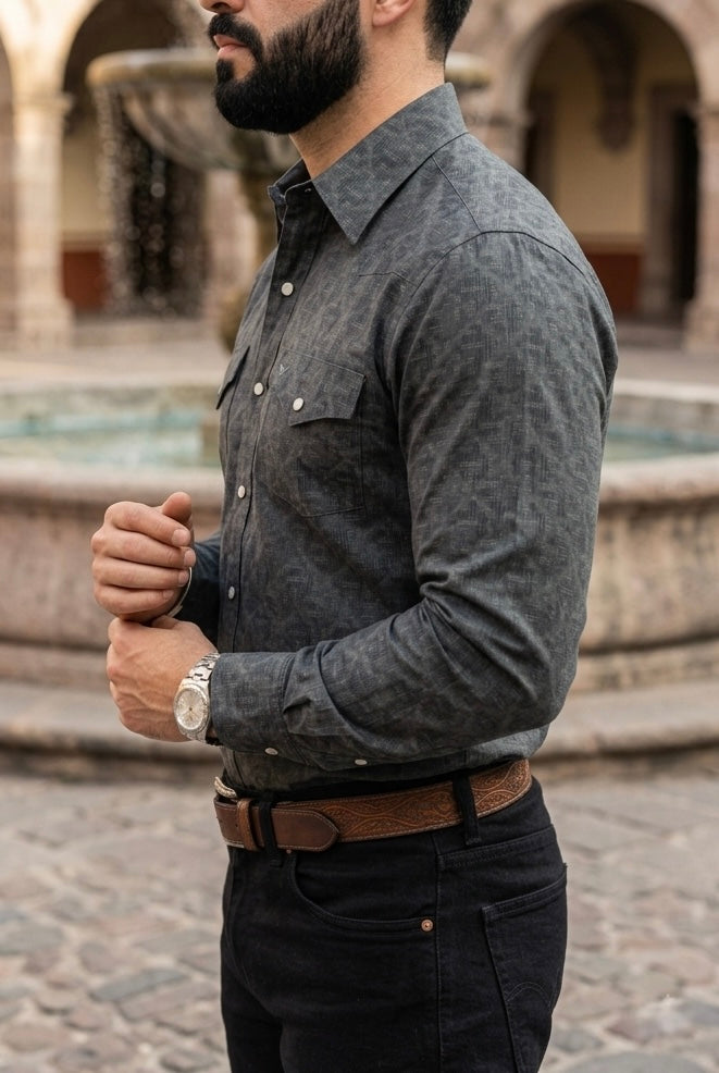 Camisa Vaquera Negra Detalles Blancos