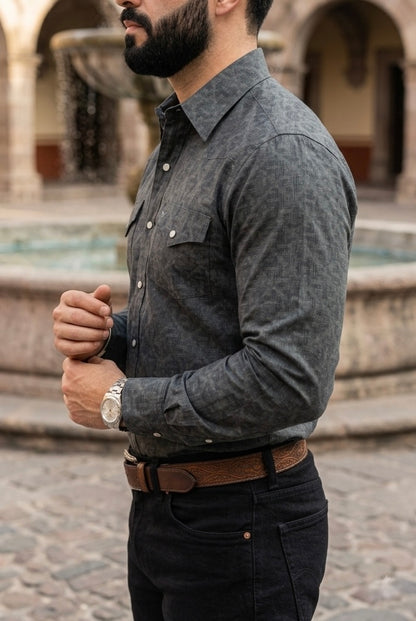 Camisa Vaquera Negra Detalles Blancos