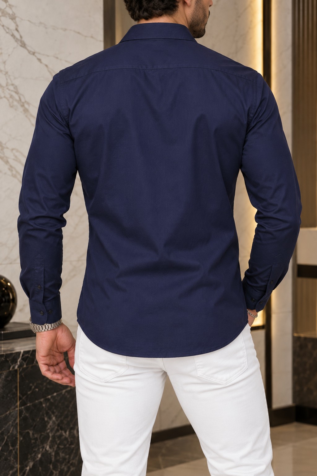 Camisa Manga Larga Lisa Azul Marino Intenso