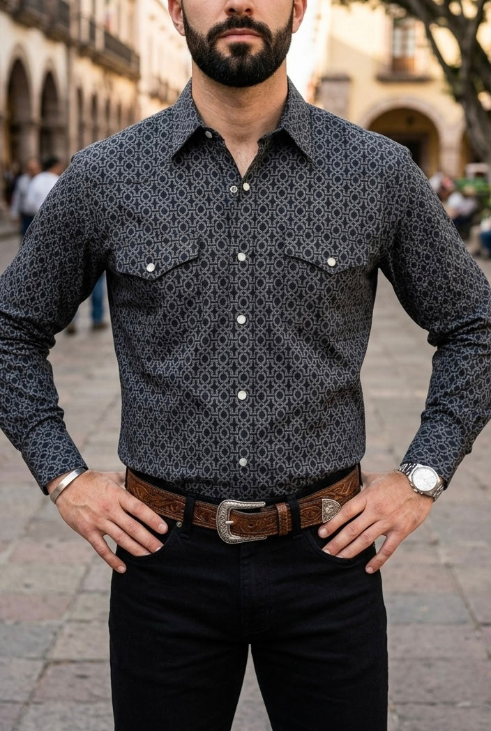 Camisa Vaquera Negra Detalles Blancos