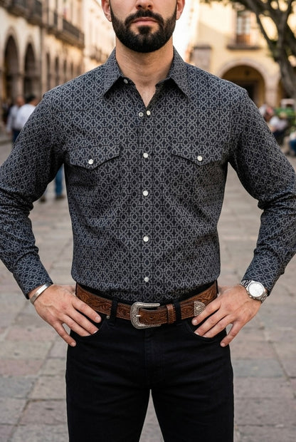 Camisa Vaquera Negra Detalles Blancos