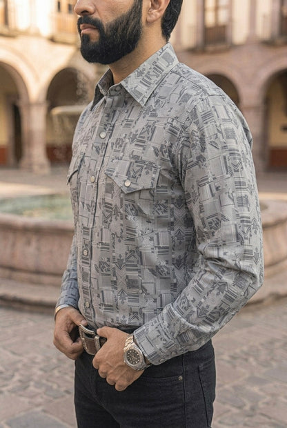 Camisa Vaquera Gris Detalles Tribales