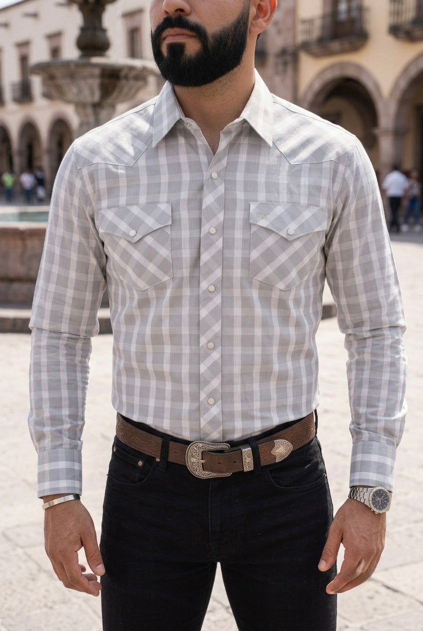 Camisa Vaquera Blanca Detalles Grises