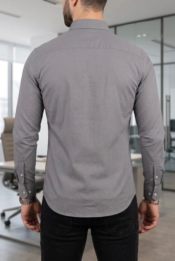 Camisa Manga Larga Lisa Gris Claro