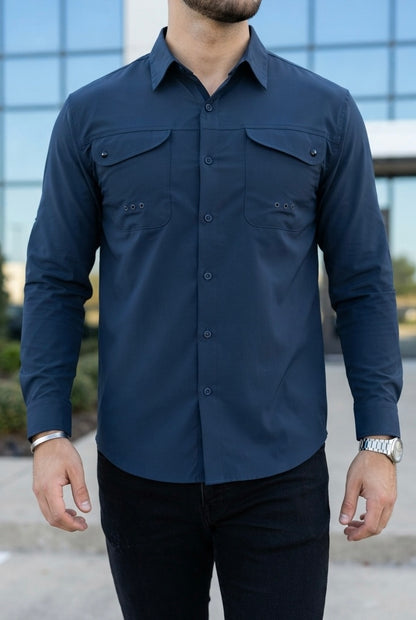 Camisa Manga Larga Pesca Azul Marino