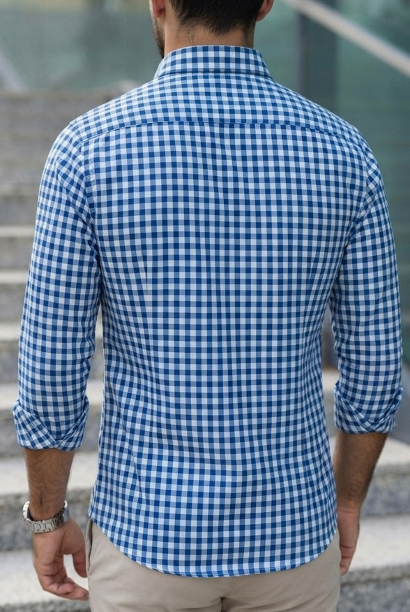 Camisa Manga Larga Cuadros Azules