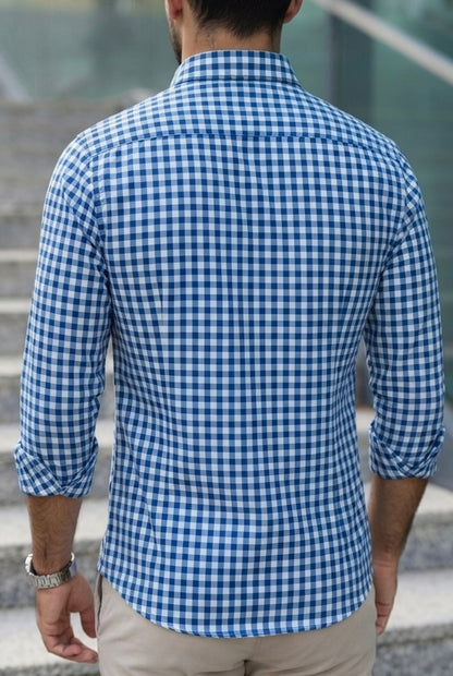 Camisa Manga Larga Cuadros Azules