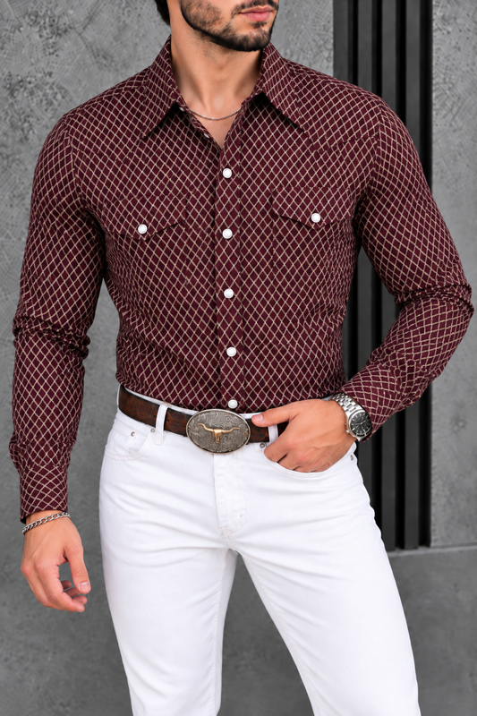 Camisa Vaquera Con Bolsas Vino Detalles Dorados