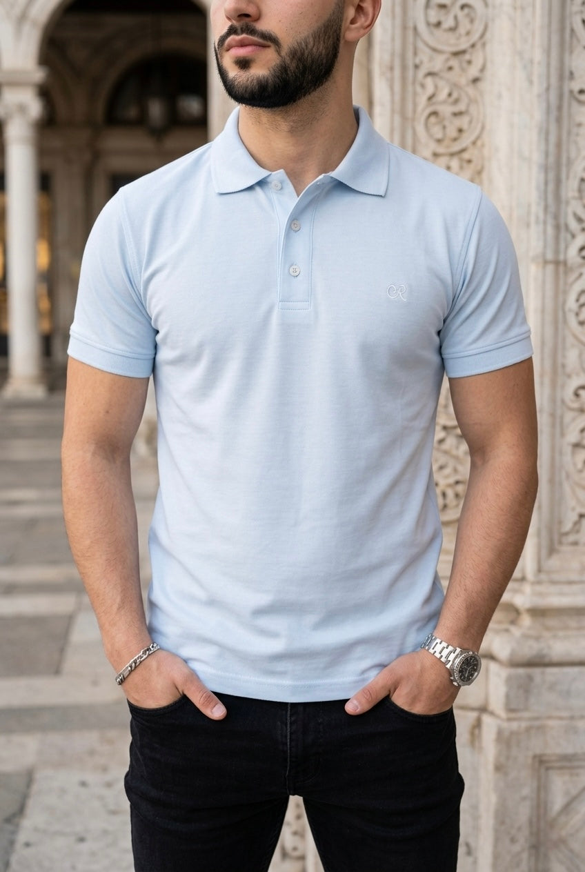 Playera Tipo Polo Azul Cielo