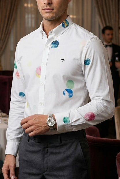 Camisa Casual Hombre Blanca Planetas