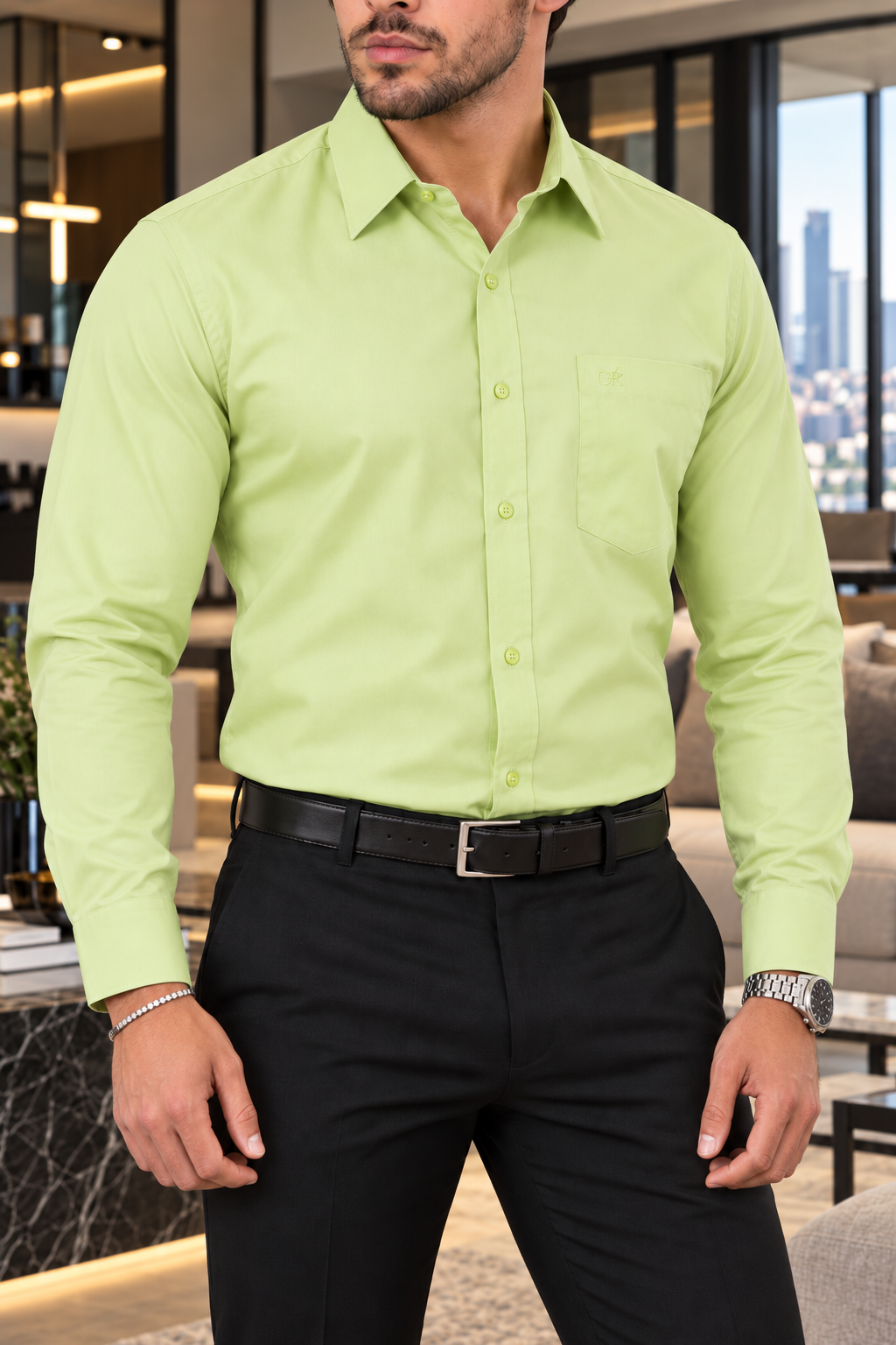 Camisa De Vestir Lisa Verde Lima