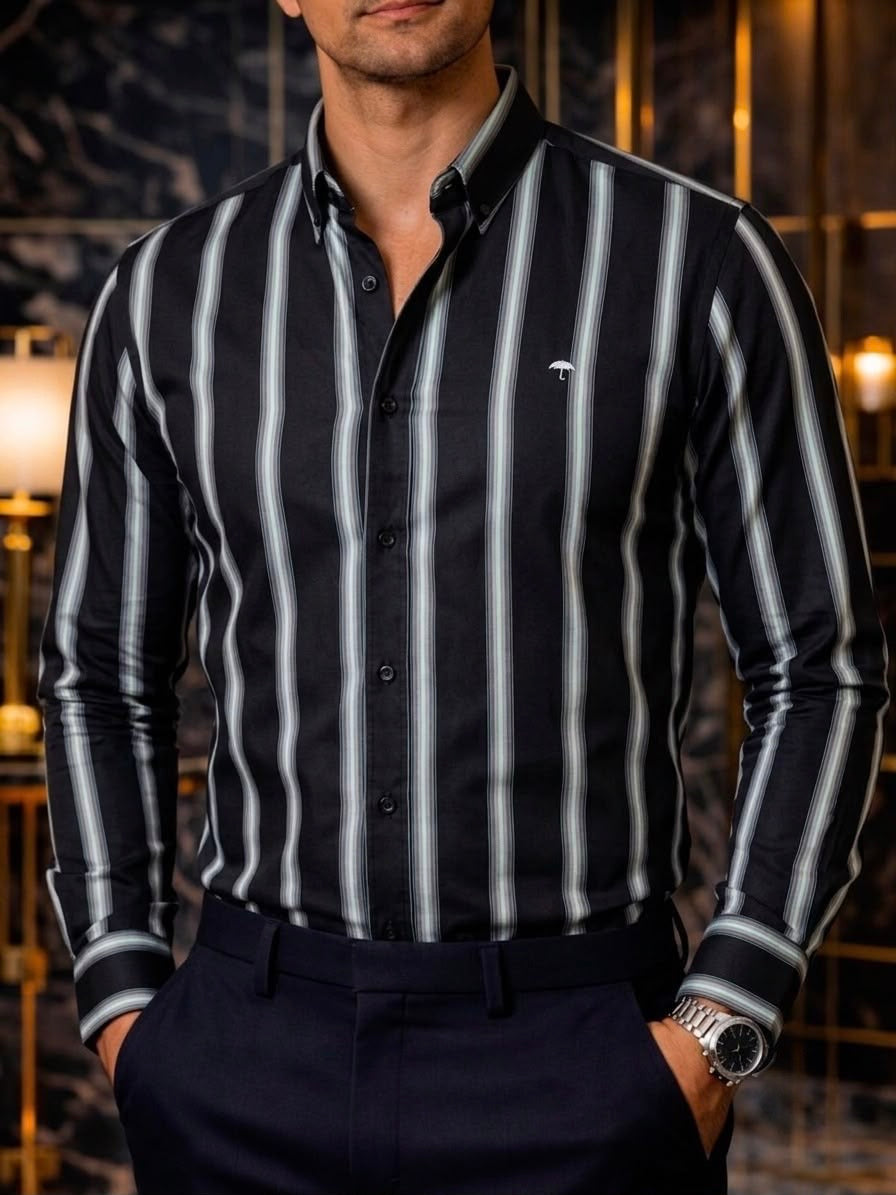 Camisa Manga Larga Negra Rayas Blancas