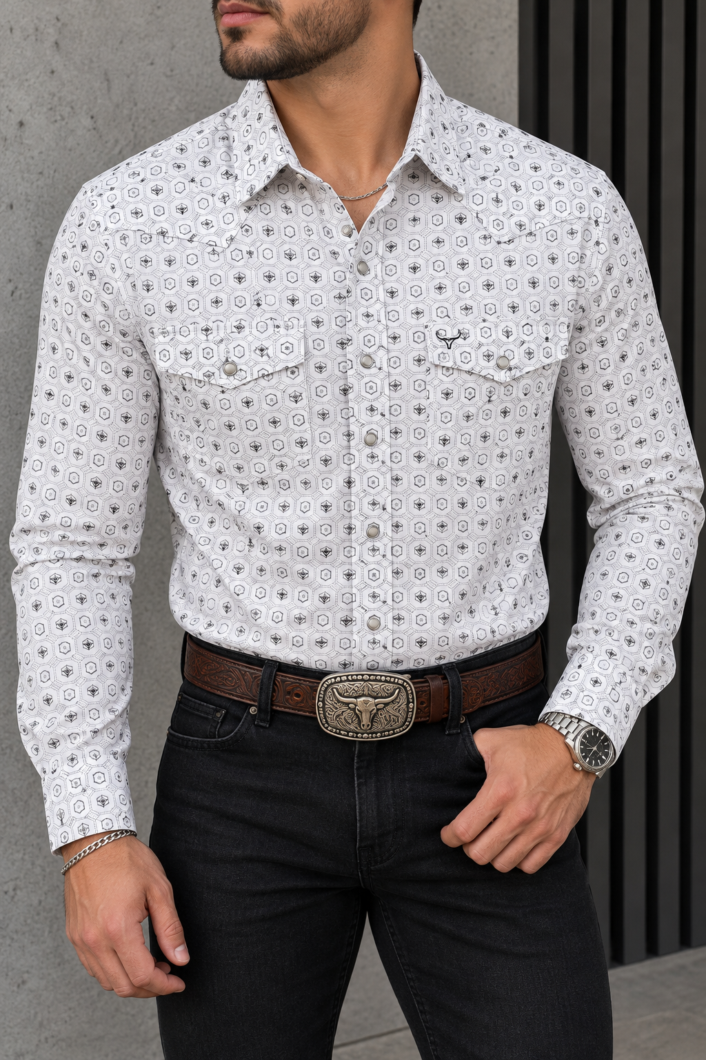 Camisa Vaquera Con Bolsas Blanca Minimal