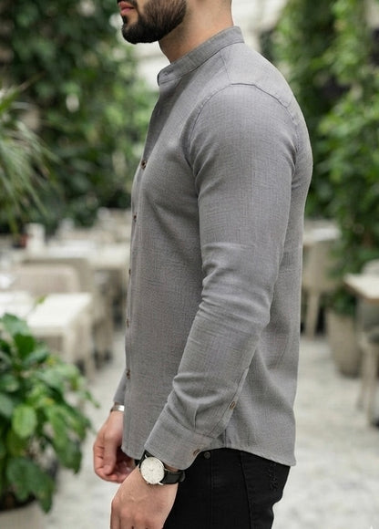 Camisa Manga Larga Cuello Mao Gris