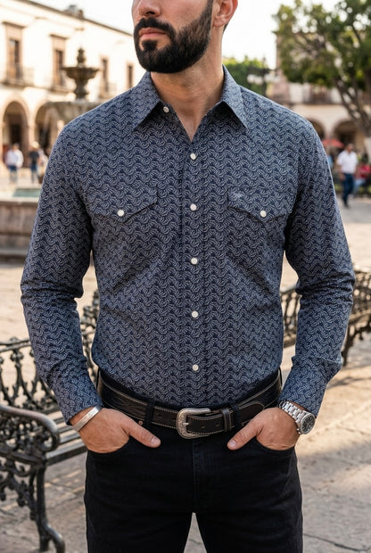 Camisa Vaquera Con Bolsas Azul Detalles Blancos