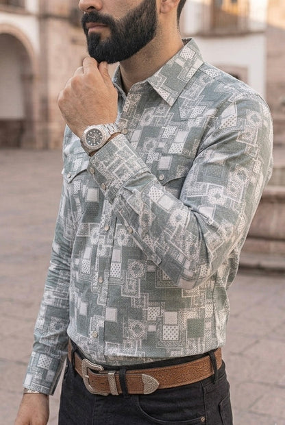 Camisa Vaquera Blanca Cuadros Grises