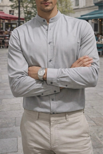 Camisa Cuello Mao Gris Lisa