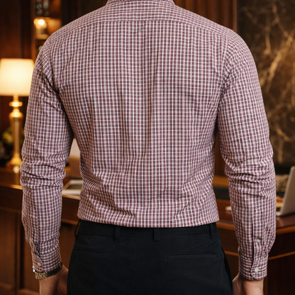 Camisa Hombre Casual Mini Cuadros Blancos Rojos Negros