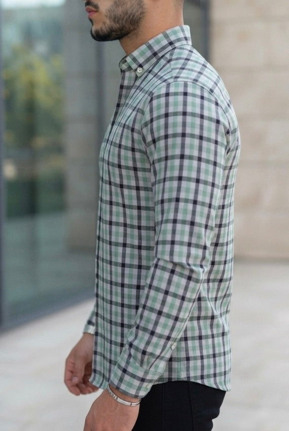 Camisa Manga Larga Cuadros Azules y Verdes